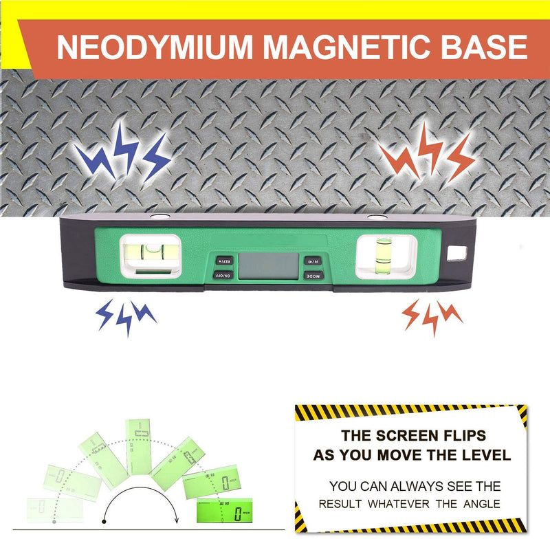 [Australia - AusPower] - BETHEL Digital Torpedo Level -10 Inch IP54 Digital Magnetized Level Protected Electronic Bubble Inclinometer/Angle Finder/LED Display & V-Groove Base (10 Inch, Green) 