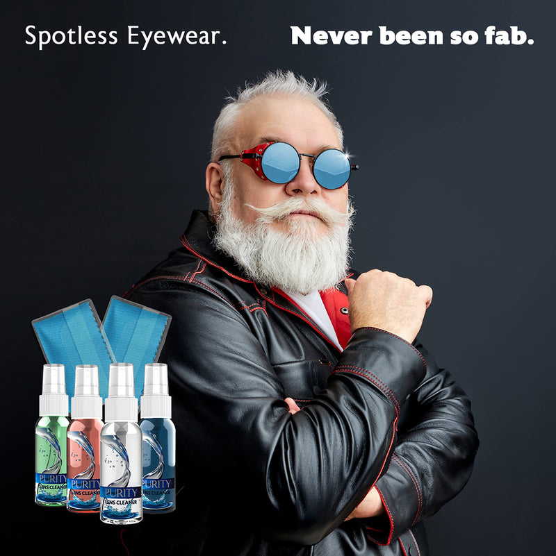 [Australia - AusPower] - Purity Eyeglass Lens Cleaner Kit - 2 x 8oz and 1 x 2oz Lens Cleaner Spray Bottle + 2 Microfiber Cleaning Cloths - Safe for All Lenses (AR Coated Included), Eyeglasses and Screens - Clear 8oz x 2oz Lens Spray + 2 Microfiber Cloth 