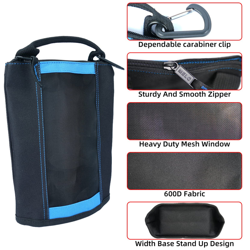 MELOTOUGH Fastener Bag Small Zip Tool Pouch Canvas Utility Zipper Tool Bag with Heavy Duty Mesh Window,Carabiner Clip (4 pack) 4 color(Yellow+Blue+Red+Grey)