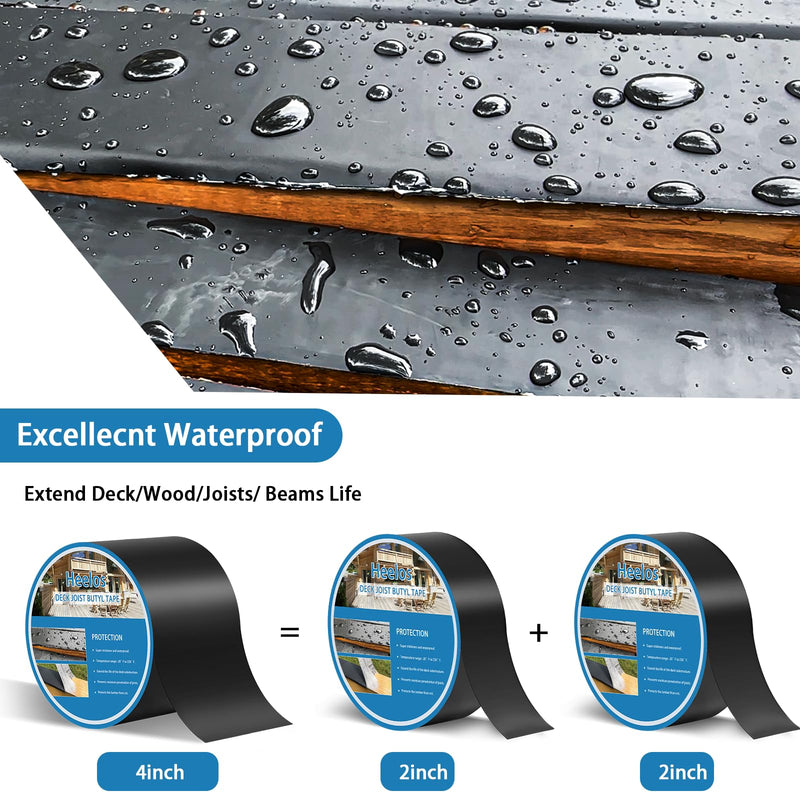[Australia - AusPower] - Joist Tape for Decking 4"×50,2 Pack Weather-Resistant Deck Joist Tape Waterproof Flashing Tape, Self-Adhesive Joist Tape Decking for Wood Decks Joist Beams Roof 4''×50' 2 Rolls 