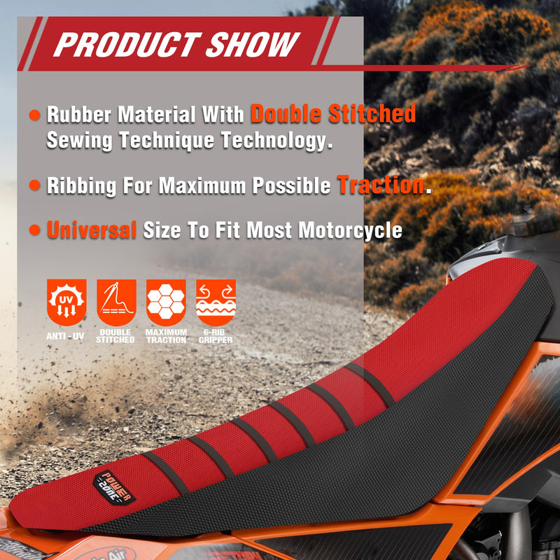 Gripper Rubber Dirt Bike Seat Cover - Universal Soft Seat Cover for Most Dirt Bike Motorcycle Red Black-Red