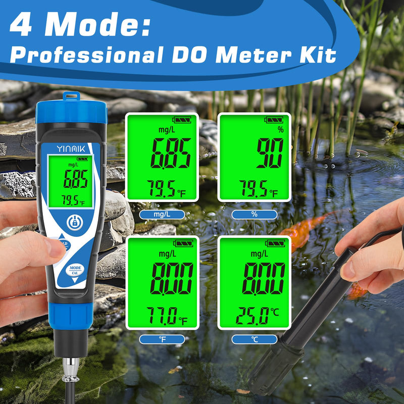[Australia - AusPower] - YINMIK Dissolved Oxygen Meter Digital Dissolved Oxygen Test kit for Aquarium Oxygen Tester for Koi Pond Do Meter for Wastewater Smart Dissolved Oxygen Meter with 9.84ft DO Probe Cable for Aquaculture Water DO Meter 