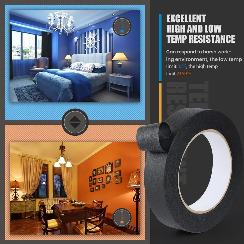 [Australia - AusPower] - Lichamp 2 Pack Black Painters Tape 1 inch, Black Masking Tape 1 inch x 55 Yards x 2 Rolls (110 Total Yards) 