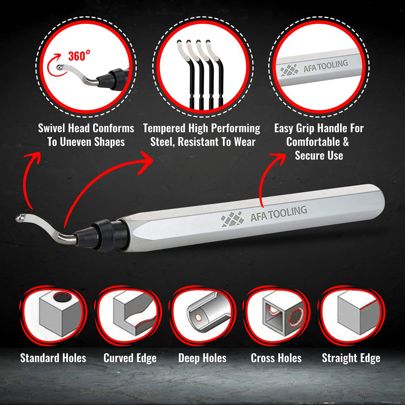 AFA Tooling - Deburring Tool Micro-Polished & Anodized Handle with 21 M2/M35 Cobalt HSS Blades, Deburring Tool 3D Printing, Reamer Tool for Metal, PVC, Copper Pipe, Plastic, Resin & 3D Printed Edges 21 Mixed Blades Kit