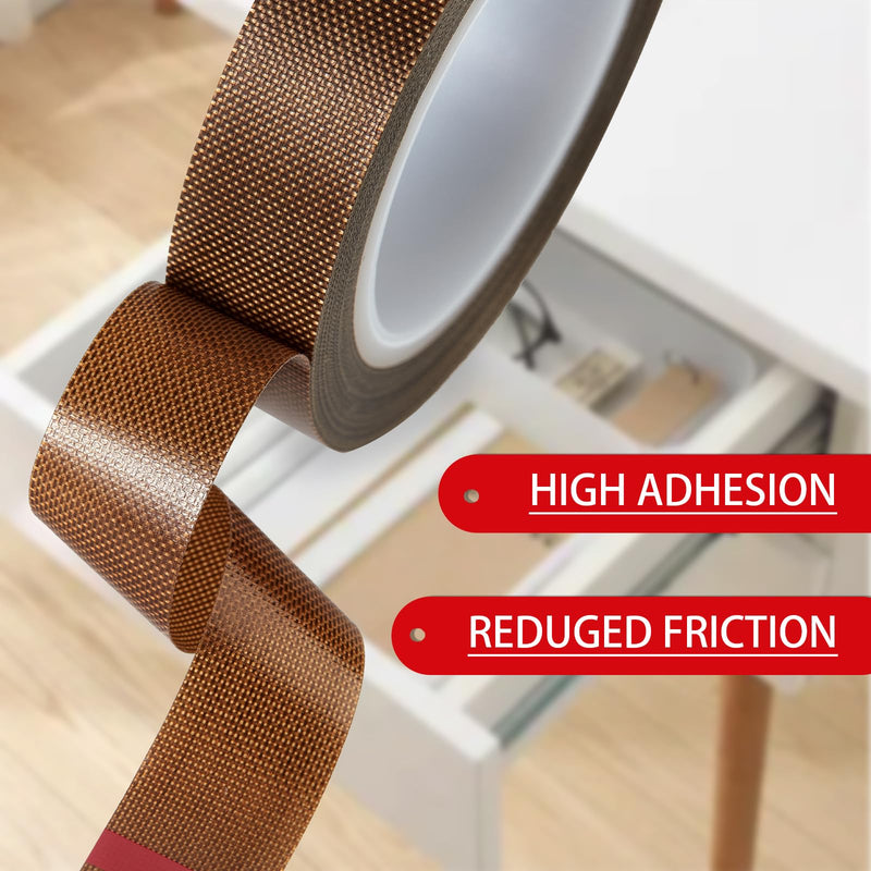 Low Friction Drawer Slide Tape - 2 Rolls 1/2" x33FT, Squeak Resistant & Abrasion Resistance Surface Protection Tape for Furniture, Tools,Wood,Drawer,Cabinet,Curtain(Brown) Brown