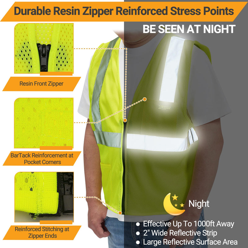 AYKRM 2 Pocket Mesh High Visibility Reflective Safety Vest for men & Women ANSI/ISEA 107 Standards Yellow X-Small