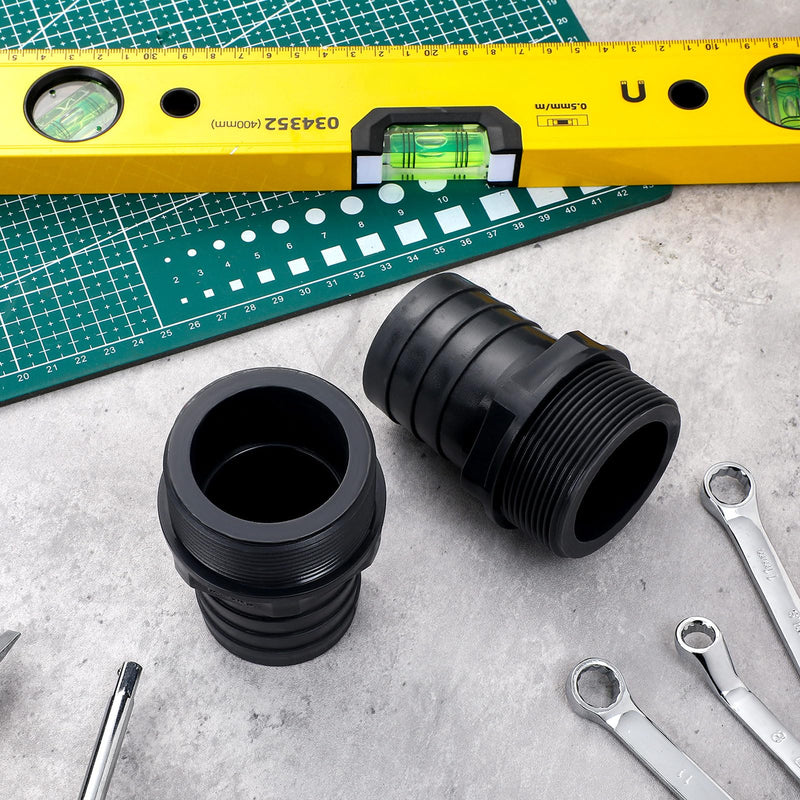 [Australia - AusPower] - 2 Pieces PVC Tube Fitting Adapter Barbed Hose Fittings Barbed x NPT Male(1-1/2",Black,2 Pcs) 1.5 Inch Black 2 