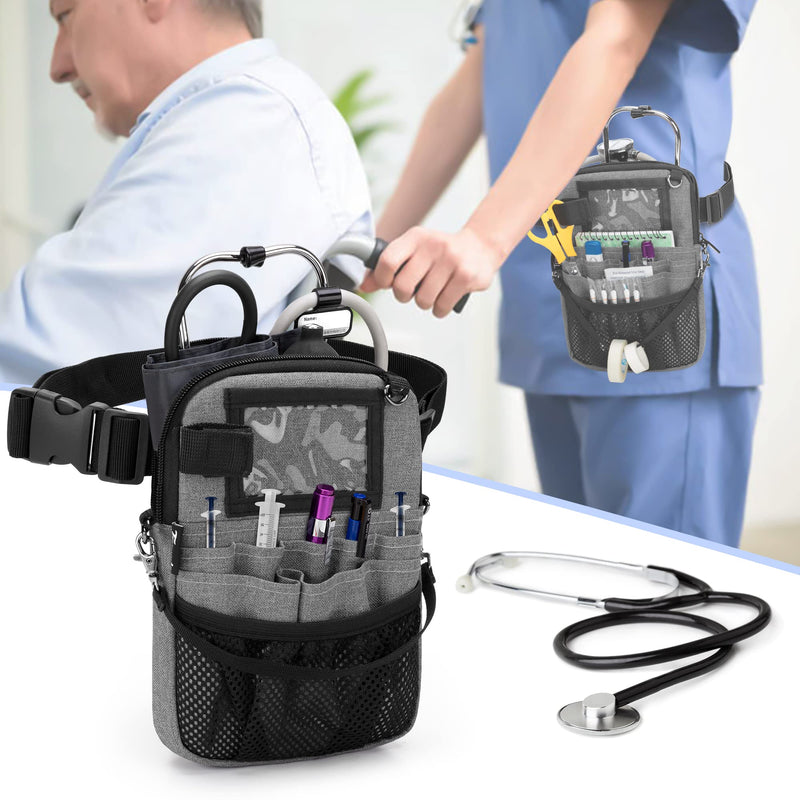Trunab Nurse Waist Bag with Adjustable Waist Belt - Gray | Nurse organizer bag with multiple compartments, ideal for nursing set and stethoscope