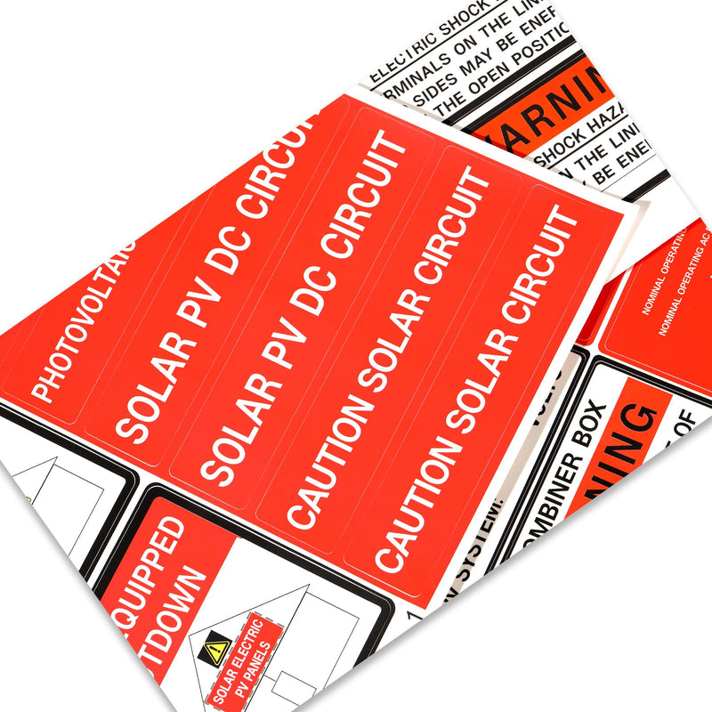 Photovoltaic Solar System Installer Label Kit | 2020 | 2017 Code | Electrical Panel Safety Stickers | PV Power Source Warning Set | Caution Solar Circuit | Outdoor Durability (48 Pack)