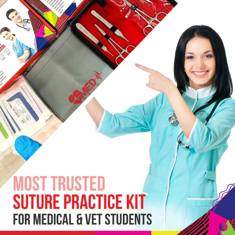[Australia - AusPower] - 50 PCS Suture Kit Practice Medical Students - Complete Suture Practice Kit for Surgical Training: Large Silicone Suture Pad, Sterile Sutures Thread with Needle, Dissection Blades with Cary Bag Pro-Level Kit with Carry Bag 