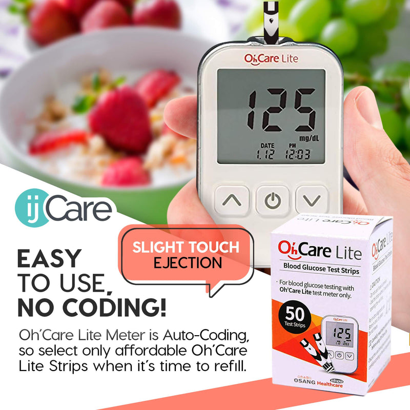 Blood Sugar Testing Bundle – Oh’Care Lite Monitor 200 Glucose Test Strips, 200 ijcare Lancets & 1 Control Solution