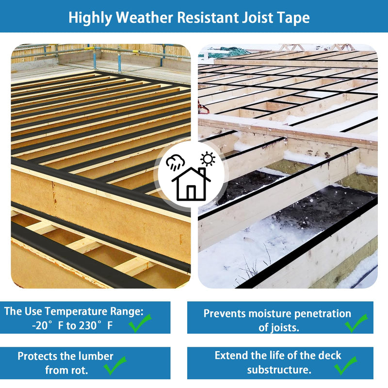 [Australia - AusPower] - Joist Tape for Decking 4"×50,2 Pack Weather-Resistant Deck Joist Tape Waterproof Flashing Tape, Self-Adhesive Joist Tape Decking for Wood Decks Joist Beams Roof 4''×50' 2 Rolls 