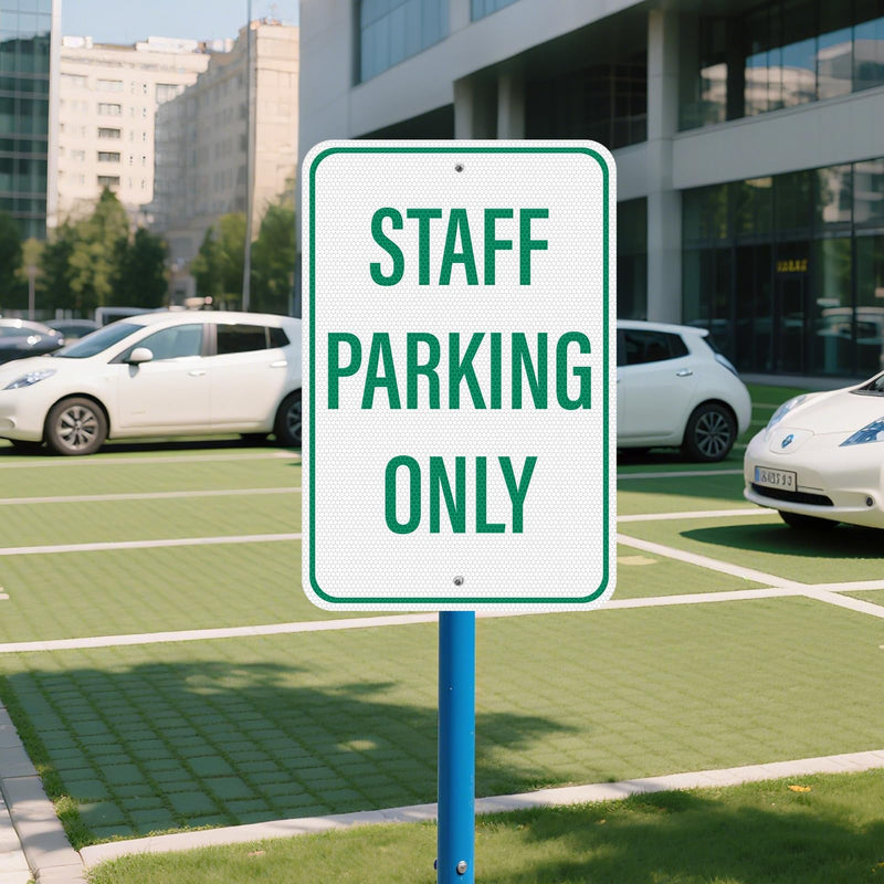 2 Pack Staff Parking Sign 18 × 12 Inches High Reflective Waterproof Aluminum Signage with Pre-Drilled Holes for Office Business Warehouse Private Property