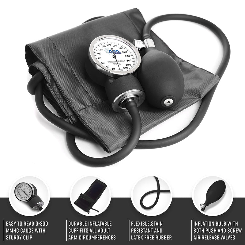 [Australia - AusPower] - ASA TECHMED Dual Head Sprague Stethoscope and Sphygmomanometer Manual Blood Pressure Cuff Set with Case, Gift for Medical Students, Doctors, Nurses, EMT and Paramedics, Black 