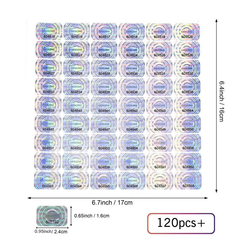 120 pcs Security Hologram Stickers, Void Tamper Proof Sticker, Warranty Tamper Evident Labels, Unique Sequential Serial Numbering (WZRYSEAL 0.95 Inch X 0.65 Inch) 120