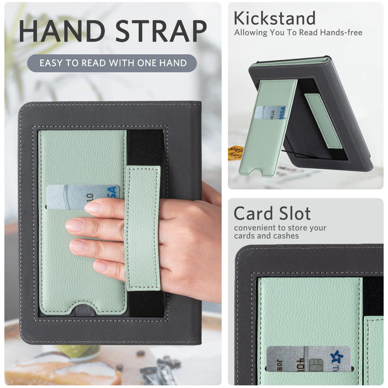 [Australia - AusPower] - CoBak Kindle Paperwhite Case with Stand - Durable PU Leather Cover with Auto Sleep Wake, Card Slot, Hand Strap Feature - Fits Kindle Paperwhite 11th Generation 6.8" and Signature Edition 2021 Released Agave green 