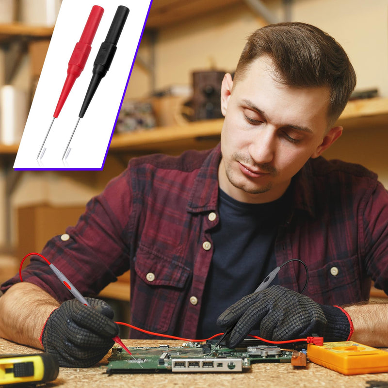 [Australia - AusPower] - OIIKI 2Pcs 0.7mm Test Probe Pins, Non-Destructive Insulation Wire Piercing Needle, Stainless Steel Back Probe Pins, Super Tip Multimeter Probes for Banana Socket Plug, Car Tester (Black&Red) 