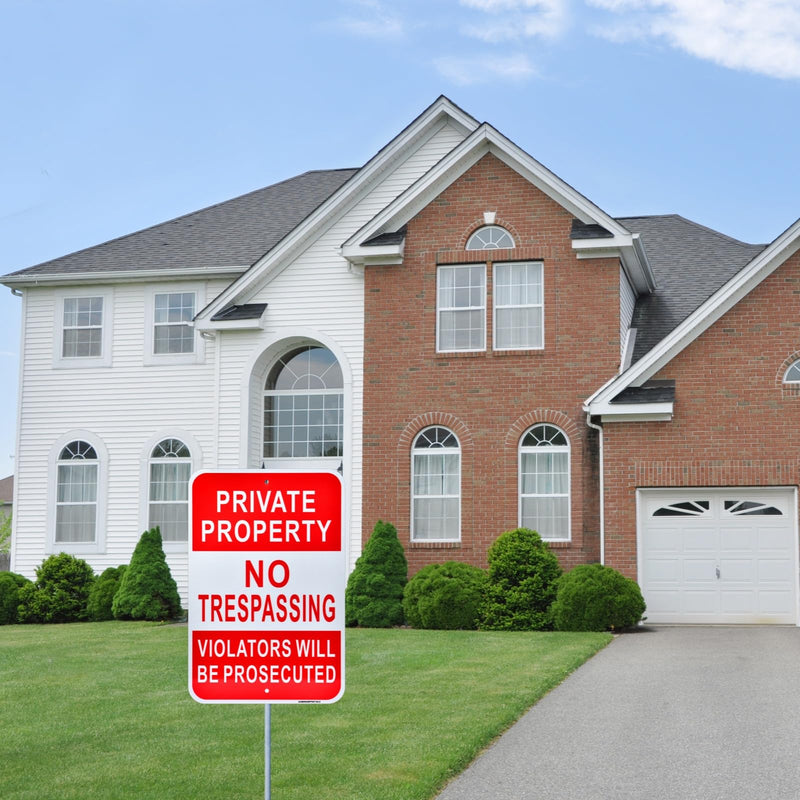 JIAMING 2 Pack Private Property No Trespassing Signs, 18x12 Inch Reflective Rustproof Aluminum, Violators Will Be Prosecuted Metal Sign, UV Protected Weatherproof Easy Mount for Home Yard Farm.