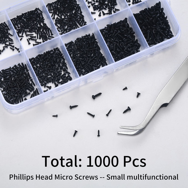 [Australia - AusPower] - 1000 Pcs Small Phillips Pan Head Screws Assortment Kit, Micro Tiny Electronic Self-Tapping Machine Screws for Glasses Watches Phone Electronic Repair Screws 1000 