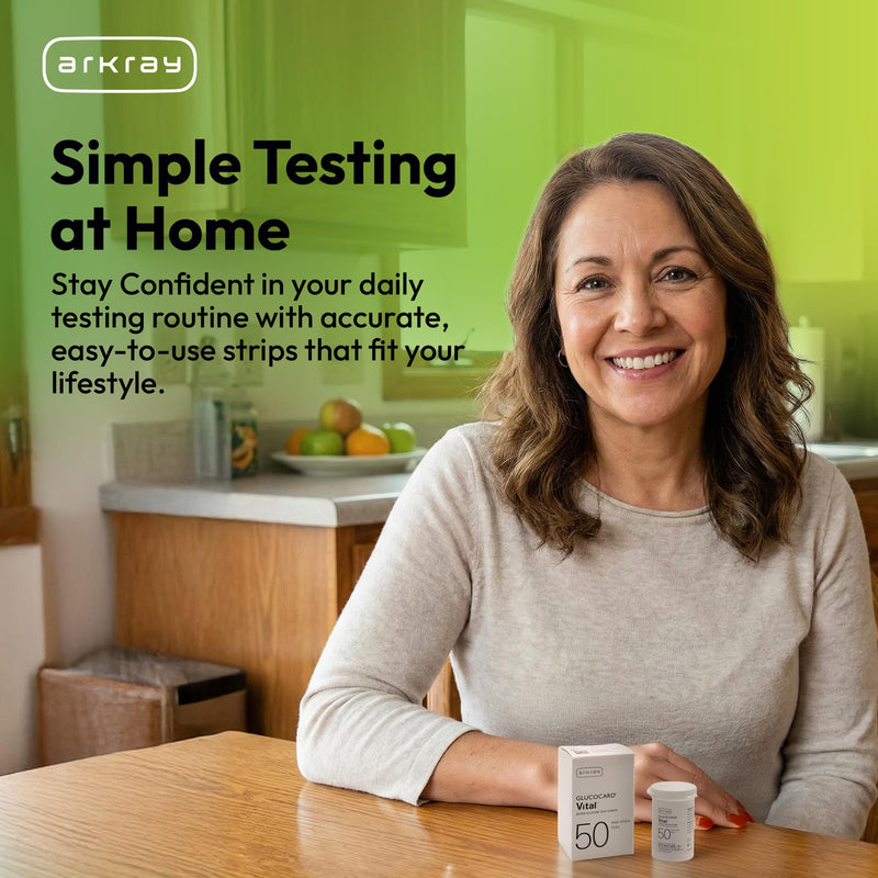 ARKRAY GLUCOCARD Vital Blood Glucose Test Strips – No Coding Required, Fast 7-Second Results, 0.5 Microliter Sample Size – Compatible with GLUCOCARD Vital Glucose Meter, 100 Count (2 Packs of 50)