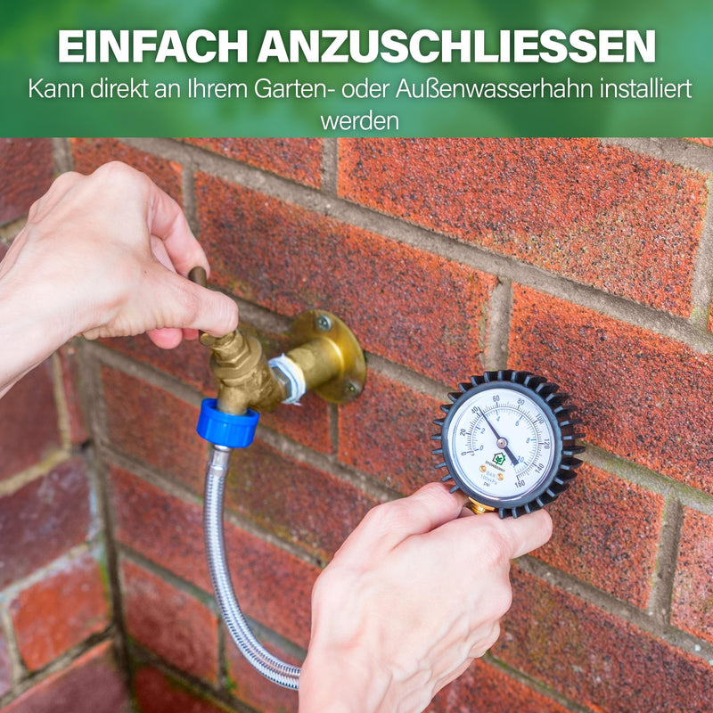 Mesh Water Pressure Gauge - 0-11 Bar / 0-160 PSI | Water inlet pressure gauge with hose tap connection - hydraulic tool for the