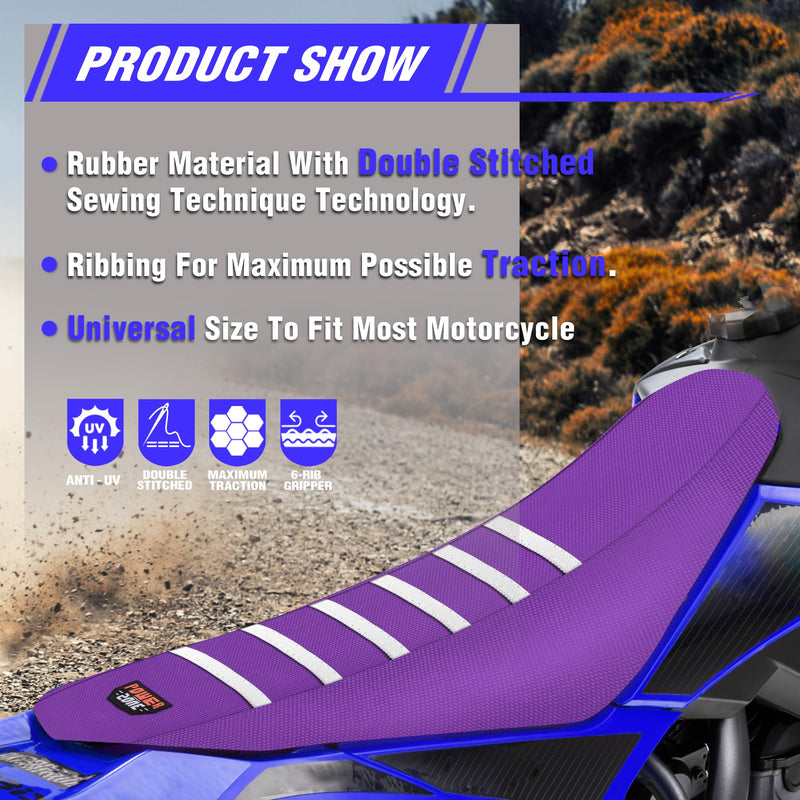 [Australia - AusPower] - Dirt Bike Seat Cover - White Stripe Universial Seat Cover for Dirt Bike - Motorcycle Motorcross Enduro Seat Covers (Purple) Purple 