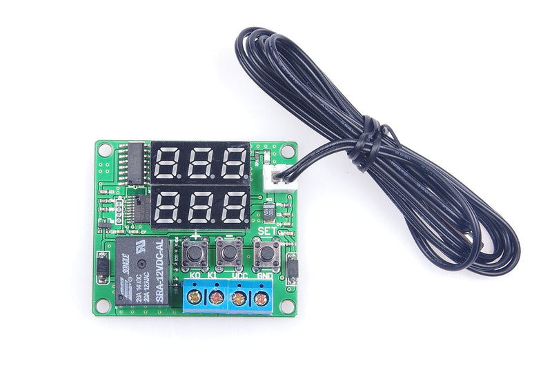 [Australia - AusPower] - DC 12V Digital Thermostat Module -58℉ to 257℉ Fahrenheit Temp Display Temperature Controller Board with 20A Relay Waterproof Sensor Probe Dual LED Display Red Red 