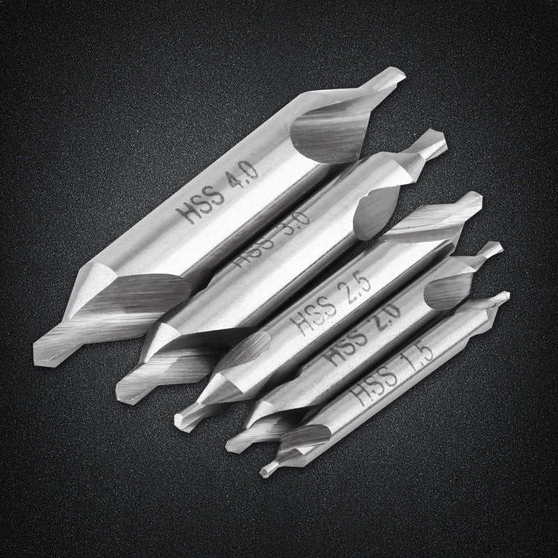 [Australia - AusPower] - Centre Drill Bit Metal Set 60 Degree Angle Countersink 1.5 / 2 / 2.5 / 3 / 4 mm Centre Drill Bit 5 Pieces High Speed Steel Centre Drill 60 Degree Centre Drill for Hole Processing 