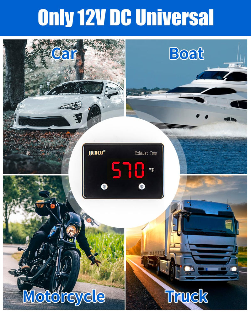 [Australia - AusPower] - Exhaust Gas Temperature EGT Gauge 1832 ℉ Pyrometer Kit - LED Digital Display with EGT Sensor for Diesel Car Motorcycle ATV Red Fahrenheit 