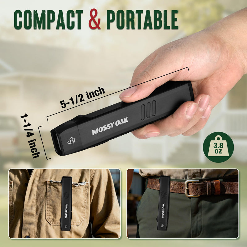 [Australia - AusPower] - Mossy Oak Rechargeable EDC Flat Flashlight 1200 Lumens, Pocket Work Light with Magnetic Base, UV & White Light Combo, Waterproof LED Inspection Light for Work, Outdoor Use and Emergencies - Black 
