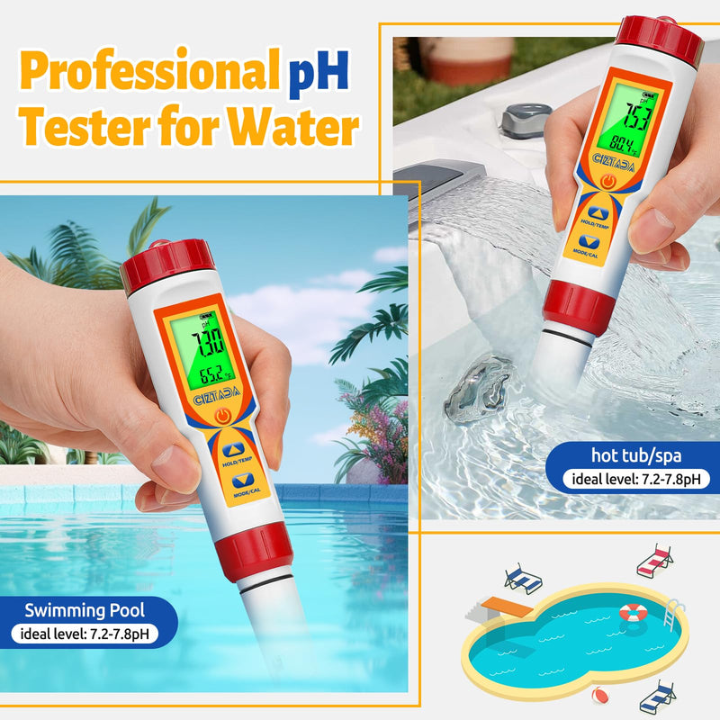 [Australia - AusPower] - Pool Water Tester 5 in 1 Digital Salt and pH Tester for Saltwater Pool Hot Tub Spas Multi-functional Salt pH TDS EC Meter for Swimming Pool Aquarium Hydroponics 5 in 1 Tester 