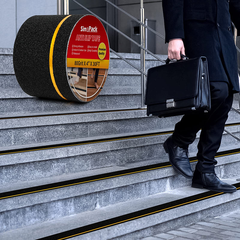 Non Slip Tape 4Inch x 30FT Waterproof Anti Slip Traction Tape, Best Grip Anti Slip Tape with Reflective Stripe for Slippery Stairs Surfaces Yellow Reflective Stripe