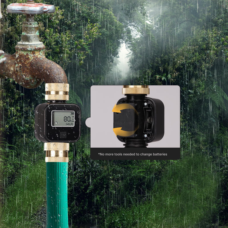 MOES Water Flow Meter with Brass Inlet Metal Thread, Measure Gallon/Liter Consumption and Flow Rate for RV Water Tank Filling, Outdoor Garden Hose Watering, Lawn Sprinkler and Nozzle Sprayer 1
