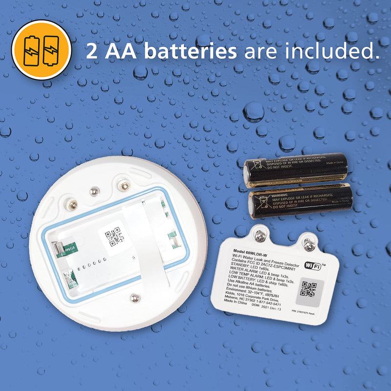 Kidde WiFi Water Leak Detector & Freeze Alarm, Alexa Device, Smart Leak Detector for Homes with App Alerts,White 1 pack