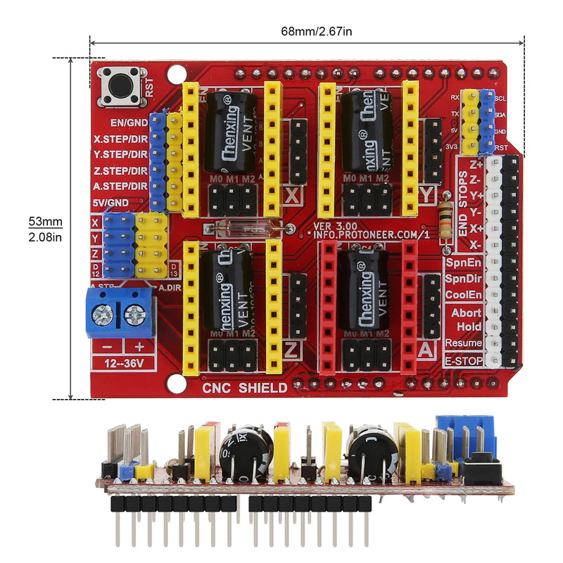 [Australia - AusPower] - CNC Shield V3.0 Extension Board+4Pcs A4988 Stepper Motor Driver with Heat Sinks+4Pcs 1.5M Stepper Motor Cable for 3D Printer/Engraver DC 12V to 36V 