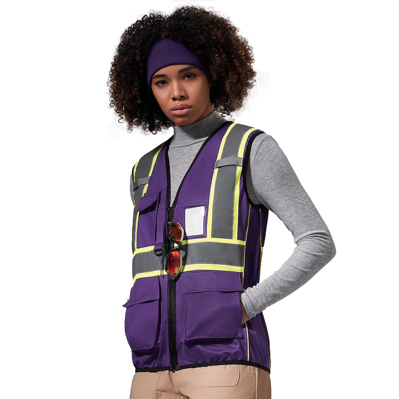 AYKRM 11 color Ladies High Vis Reflective Safety Vest for Women Medium Purple