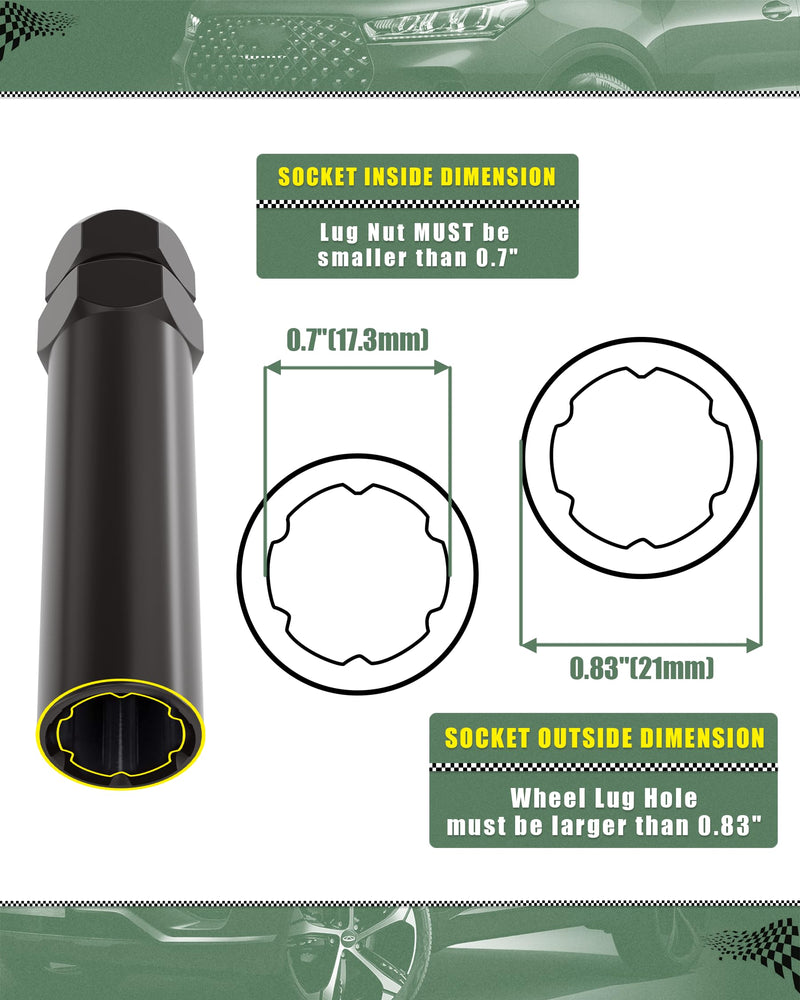 [Australia - AusPower] - Small 6 Point Spline Lug Nuts Key Tuner Socket Tool -Diameter Lock Lug Nut Key Compatible with 3/4 in (19mm) and 13/16 in(21mm) Hex Replacement Socket 12x1.5 12x1.25 1/2-20 10x1.25 3/8-20 Black 