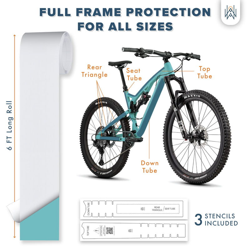 Bike Frame Protection Tape- High Impact Clear Vinyl Wrap Includes Tool (4”x72) Bicycle Frame Protector, Mountain Bike Frame Guard Chainstay Protector (Clear) Clear Matte