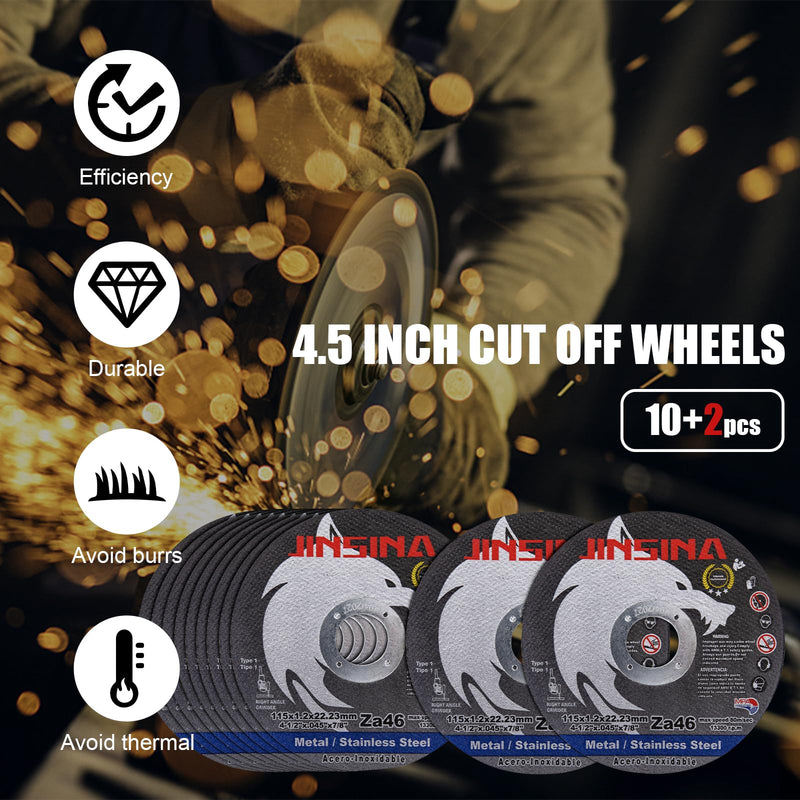 [Australia - AusPower] - Cut Off Wheels 12 PCS, 4 1/2 Inch Metal and Stainless Steel Cutting Wheel, Fast Cutting Disc for Angle Grinder (4-1/2 x .045 x 7/8inch) 10+2pcs 