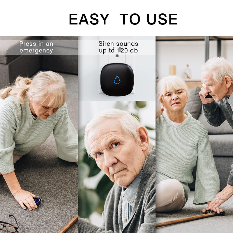 [Australia - AusPower] - Caregiver Pager, Wireless Call Button for Seniors/Elderly at Home, 1 SOS Button + 1 Receiver Medical Life Alert System, Emergency Panic Call Bell, Nurse Calling & Patient Assistance Alarm 1 Receiver + 1 Call Button Black 