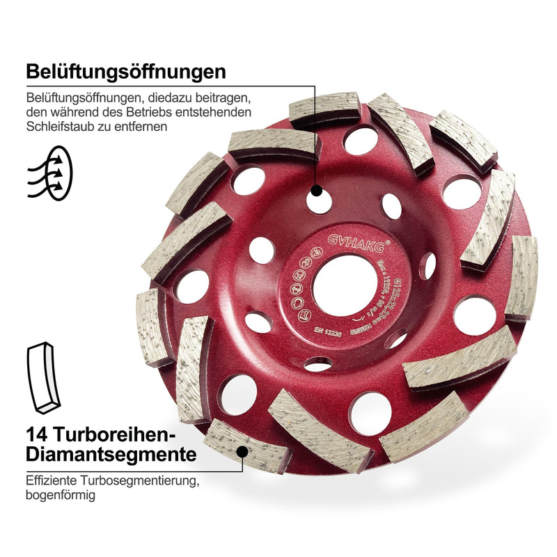 Diamond Cup Wheel 125 mm x 22.23 mm, Concrete Grinder Extra Speed | Cup Wheel 125 mm for Concrete, Stone, Natural Stone, Tile Adhesive, Granite, Masonry, Diamond Concrete Grinding Wheel, Stone Grinding Wheel 125 mm (Hooked Tooth)