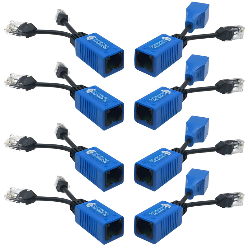 4 Pair PoE Ethernet Splitter, RJ45 Cable Sharing Kits, 2-in-1 Cat5 Combiner, Ethernet Extender for 8 Security IP Cameras NVR Surveillance System - Weatherproof for Outdoor Use