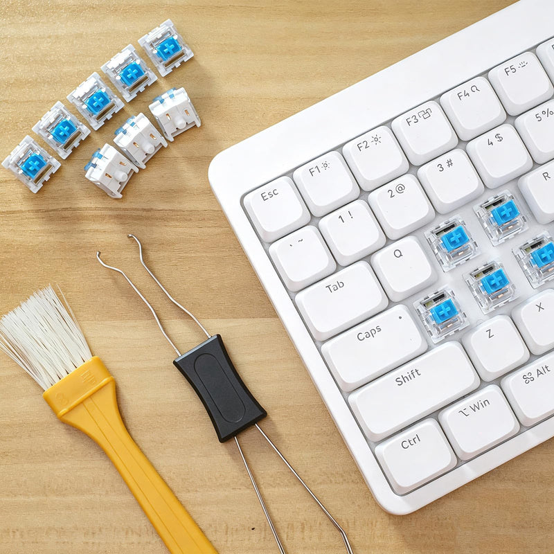 Pack of 50 Transparent Blue Axis Switches, Clicker Switches 3-Pin | Mechanical Keyboard Clicker with Puller and Cleaning Brush, Dustproof Switch for Gaming Keyboards, Typing, PC Accessories