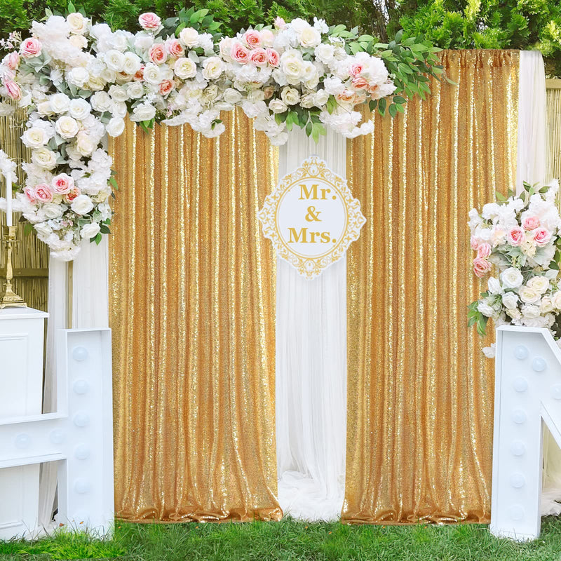 [Australia - AusPower] - Gold Sequin Backdrop Curtain Panels Stage 2 Pieces 2FTx8FT Wedding Party Background Drapes Gold 2 pcs-2ftx8ft 