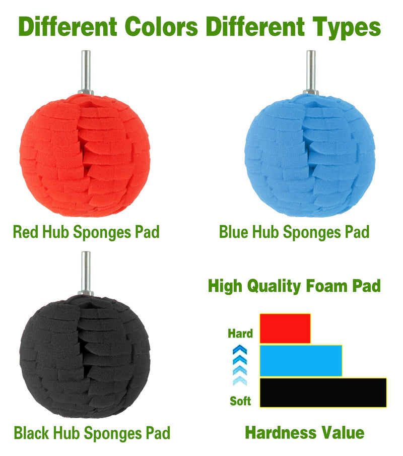 6PCS Car Wheel Hub Drill Buffing Sponge Pads Kit,3 Inch Shank Polishing Pads for Wheel Hub Cleaning, Auto Cone Metal Polish Buffing Polishing Ball,for Automotive Car Wheels Care Buffing Tool