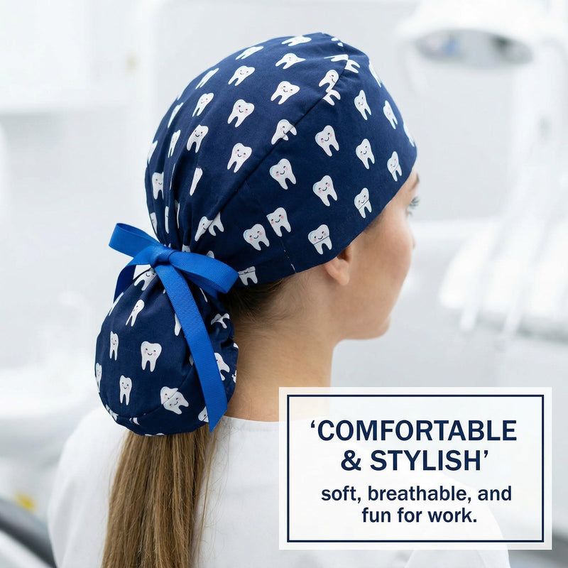 Nurse Caps, 1 Scrub Cap for Women with Buttons and Sweat-Absorbing Headband - Adjustable Surgical Cap Suitable for Long Hair