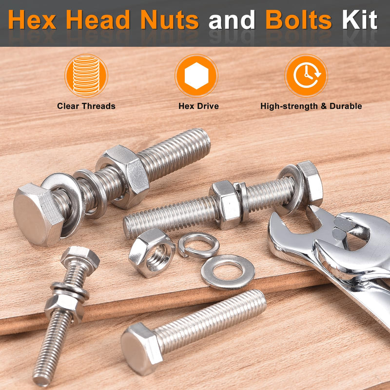 [Australia - AusPower] - uxcell 20 Set Hex Head Nuts and Bolts Assortment Kit, 304 Stainless Steel 1/4-20 x 1 Hex Head Bolts with 1/4" Nuts and Washers for Construction, Machinery Manufacturing 1/4-20 x 1" 