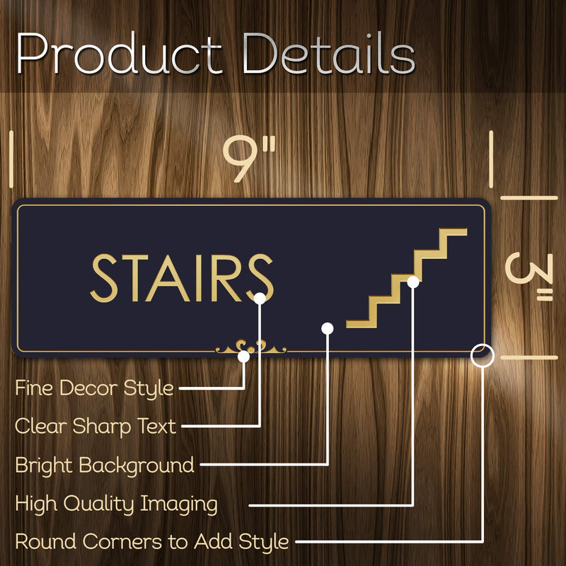 Stairs Door Sign Stairway Sign for Business, Black/Gold, Engraved, 3" x 9", Fade Resistance, Indoor/Outdoor Use, USA MADE By My Sign Center Black and Gold