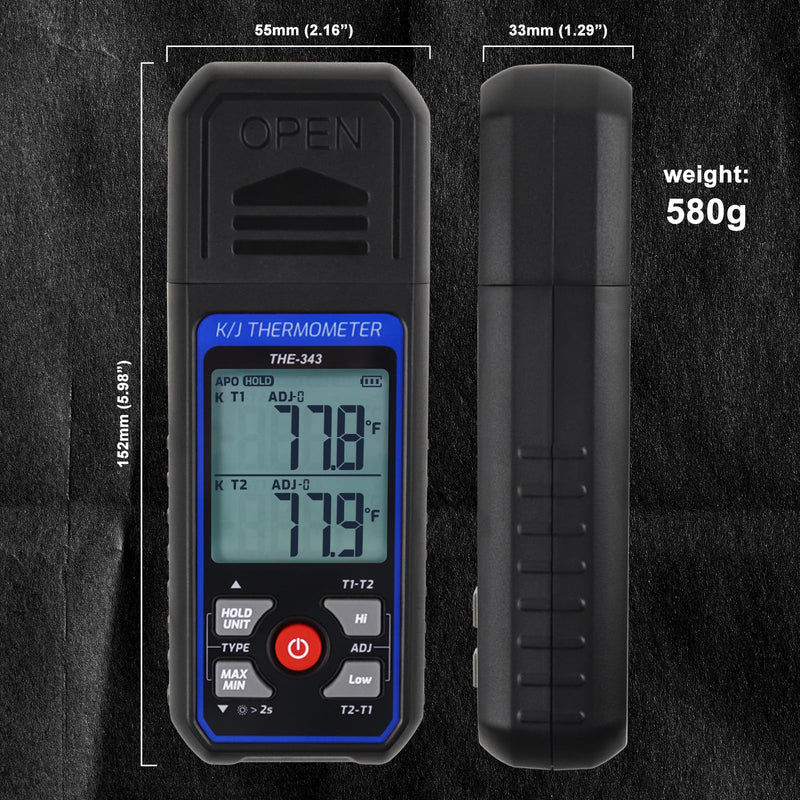 [Australia - AusPower] - Thermocouple Thermometer HVAC Temperature Meter, Digital Temperature Thermometer with 4 K Type Thermocouple, Dual Channel Temperature Gauge with Alarm & ADJ Compensation (-328~2500℉ Measuring) 