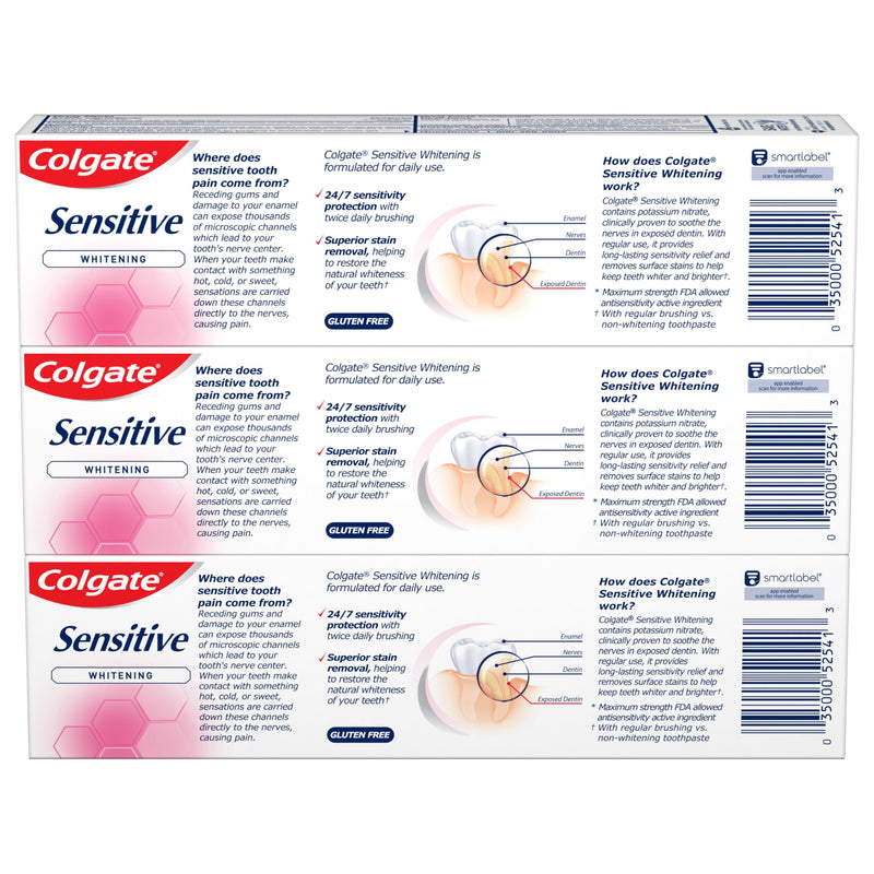 [Australia - AusPower] - Colgate Whitening Toothpaste for Sensitive Teeth, Enamel Repair and Cavity Protection, Fresh Mint Gel, 6 Oz (Pack of 3) 6 Ounce (Pack of 3) 